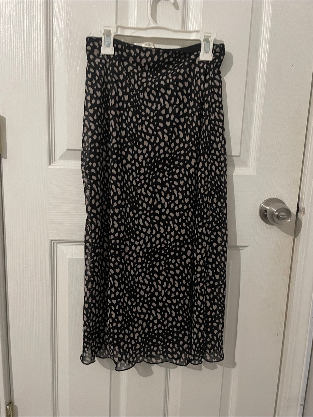 Black & Cream Printed Midi Skirt - Women with a side slit